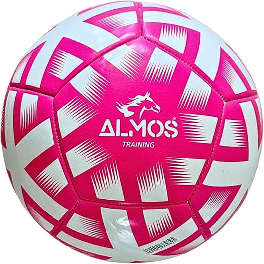 Almos Training Soccer Ball – for Club Match, Training, Match Performance, Indoor & Outdoor Soccer, Suitable for Grass & Astro | PVC Soccer Ball | Size 4 & Size 5 for Adult Soccer Players, Pink |