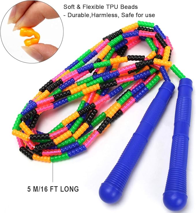 Coolrunner 16 FT Long Jump Rope(2 PACK), Double Dutch Jump Ropes, Soft Beaded Skipping for Kids Adults, Plastic Segmented Long Enough for 4-5 Jumpers