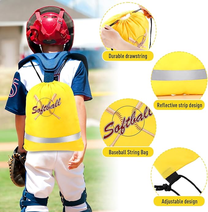 Xinnun 20 Pcs Softball Drawstring Backpack, 13.39 x 16.54 Inch Softball Bag Gym Sport Trip Party Favors Birthday Supplies