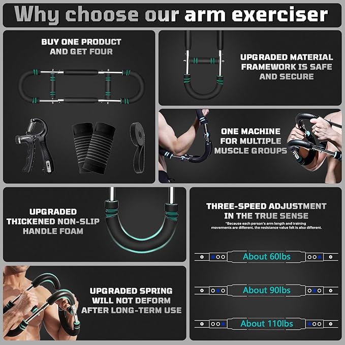 Twister Arm Trainer, 30-110lb Adjustable Chest Workout Equipment, Multi-Muscle Group Training, Portable Power Twister Bar, Detachable Design, Unisex and Suitable for Home and Gym Use