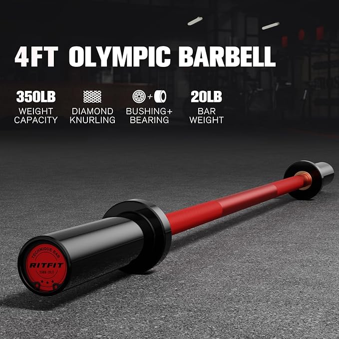 RITFIT Olympic Barbell 4ft/4.8ft/6ft - 2 Inch Weight Bar for Strength Training, Weightlifting, Squat, Deadlift, Bench Press, Curl, Overhead Press - 350lbs/500lbs Capacity