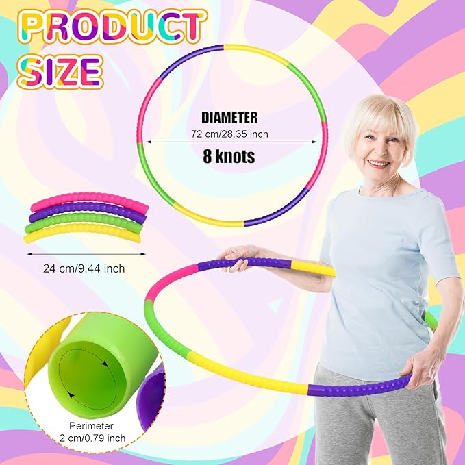 Poen 16 Pcs Detachable Hoop and Jump Rope Set Adjustable Kids Exercise Hoop Skipping Rope Equipment for Fitness Teens Adults Weight Loss Exercise Gymnastics Party Games