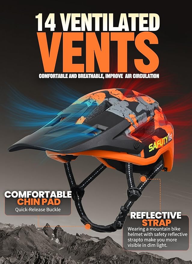 Mountain Bike Helmet for Adults & Youth Lightweight Impact-Resistant with Adjustable Dial & Removable Visor Unisex Helmet for Mountain Biking Bicycle Clcying