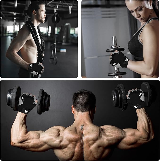 Gym Gloves Fitness Training Anti Slip Shock-Absorbing Weight Lifting Gloves Padded Grip Breathable Fingerless Workout Support for Men Women Cycling Exercise