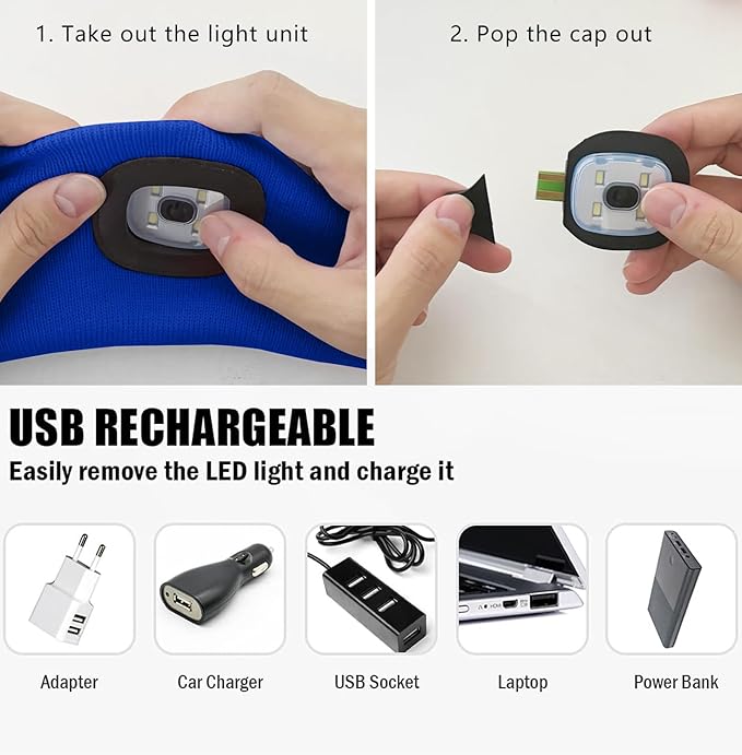 ATNKE 4 LED Lighted Sport Sweatband,USB Rechargeable Running Head Band Lamp High Stretch Wicking Gifts for Men and Women