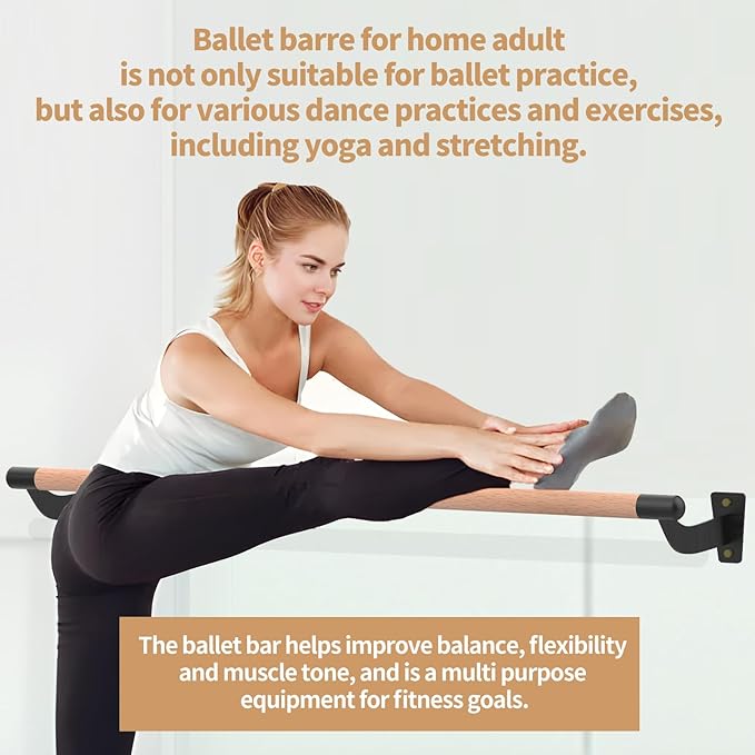 4FT Ballet Barre Wall Mount, Ballet Barre for Home, Ballet Barre, Freestanding Ballet Barre for Home Adult, Ballet Bar for Home Workout Dance Equipment
