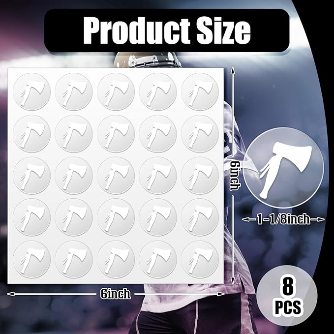 200 Pcs 8 Sheets Football Helmet Stickers Hatchet Decals 1-1/8 Inch Self Adhesive Hockey Stickers for Baseball Softball (White on Clear)