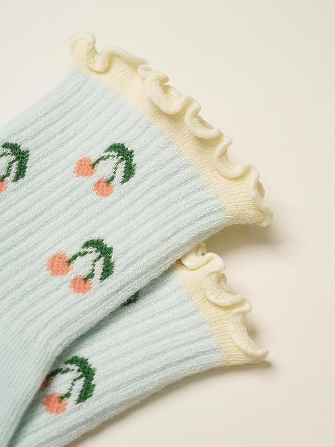 Crew Half Calf Grip Socks, Cutest Fruits Pilates Socks, Ruffle socks, Non-Slip, Barre Yoga Fitness