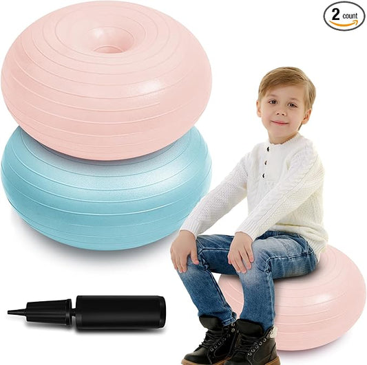 Lewtemi Flexible Seating for Classroom 20 Inch Inflatable Yoga Ball Chair Large Donut Exercise Ball Chair Cushion Seat with Inflator for Kid Student Sensory Balance Home Office
