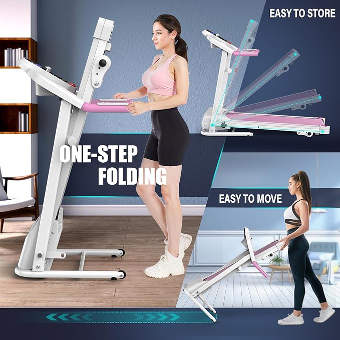 FYC Compact Folding Treadmill for Home - 2.5HP Quiet Brushless Motor, 3-Level Incline, 7.5 MPH, Shock Absorption, Space-Saving Design for Running, Walking - Treadmill for Small Spaces & Home Use