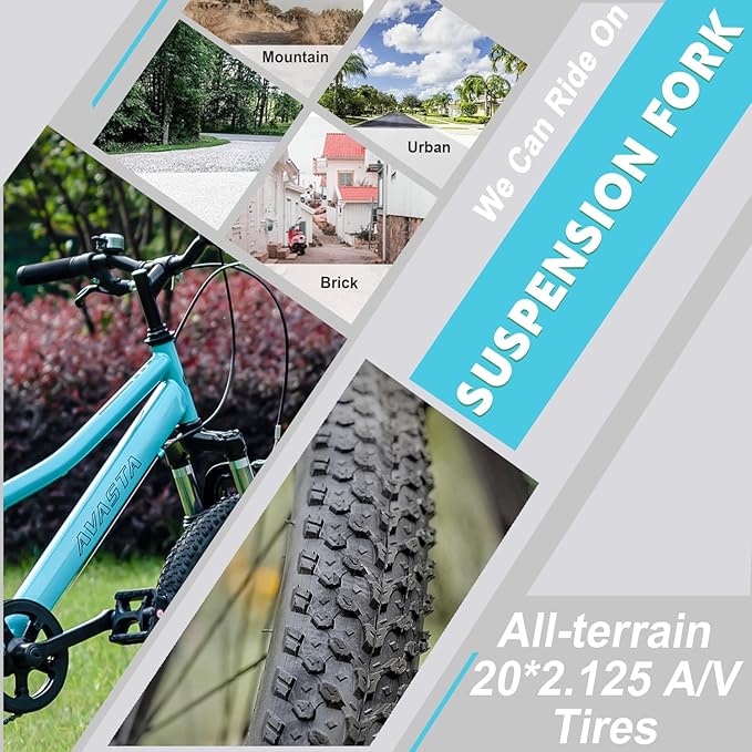 AVASTA Govet 20'' Kids Mountain Bike for 6-12 Years Old Boys Girls with Suspension Fork, 6 Speeds Drivetrain, Multiple Colors