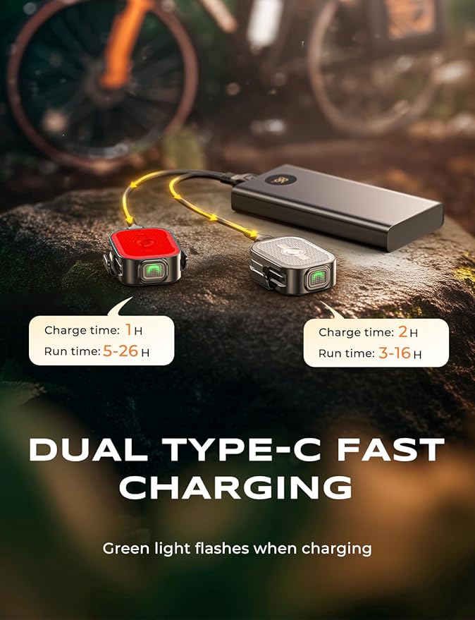 Bike Lights Set with Wide-Angle Reflectors, 8+6 Modes & Ultra-Light Bicycle Lights, IP65 Waterproof & Dual USB-C 1-2 Hrs Fast Charging Bike Light Accessories for Road Mountain Cycling