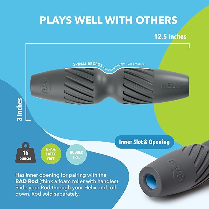 RAD Helix – Compact High-Density Exercise Foam Roller – Deep Tissue Myofascial Release for Back, Quads, Hamstrings & More – Muscle Recovery Tool for Stretching & Mobility