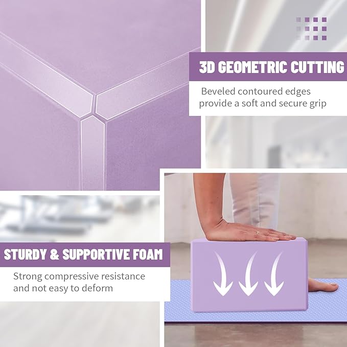 Biguphate Yoga Blocks 2 Pack, EVA Foam Yoga Block Supportive Latex-Free, Non-Slip Exercise Blocks, Yoga Accessories for Pilates, Meditation, Balance, Stretching and Deep Poses