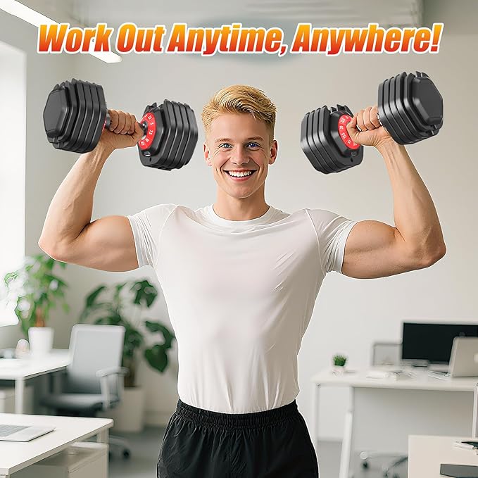 25/52.5/55LBS Adjustable Dumbbells Set with Anti-Slip Handle, Fast Adjust Weight Dumbbells Set with Dual Safety Locking System, Versatile Weights Set for Women & Men Full Body Workout Fitness, Compact Size Space Saving for home gym