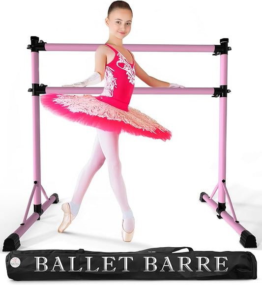 New & Improved 4 Ft Steel Double Ballet Barre with Carry Bag and Beginner Guide,Adjustable&Portable Ballet Barre for Home and Gym,Quality Ballet bar Anti-Wobble,Stretching Dance bar