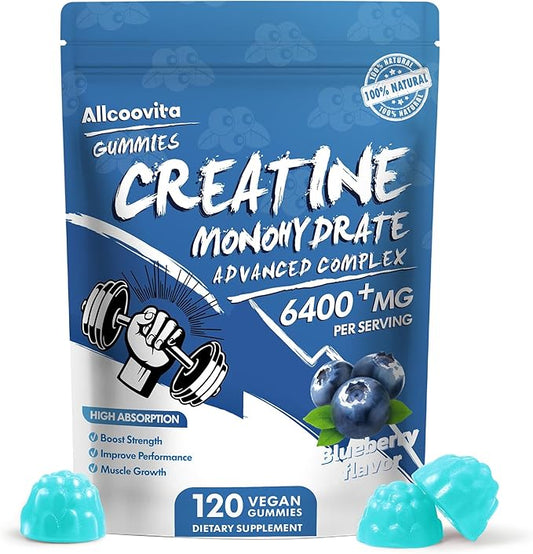 Creatine Monohydrate Gummies Complex for Men & Women - 120 Gummies Advanced Formula, L-Taurine + Vitamin B12 for Muscle Strength, Muscle Builder, Energy Boost, Pre-Workout Supplement -Blueberry