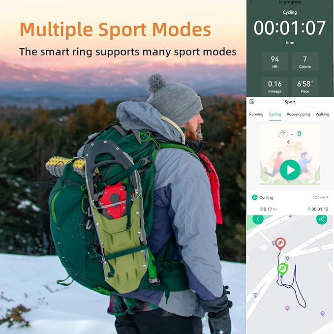 Smart Ring for Women Men, Health Tracker with Heart Rate/Blood Oxygen/Blood Pressure/Sleep Monitor/Step Counting, IP68 Waterproof Fitness Ring, No App Fees for iOS & Android (Silver, 10#)