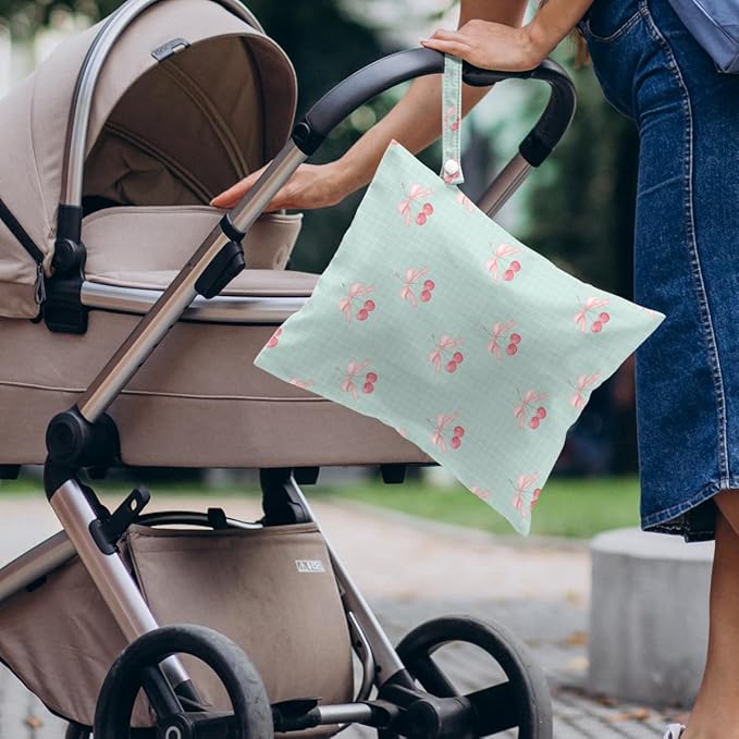 4 Pack Cute Stripe Bow Cherry Wet Bag Waterproof Washable Reusable Wet Dry Bag for Swimsuit Dirty Clothes Soiled Items Cloth Diaper Travel Beach Pool Yoga Gym Toiletries Travel Essentials