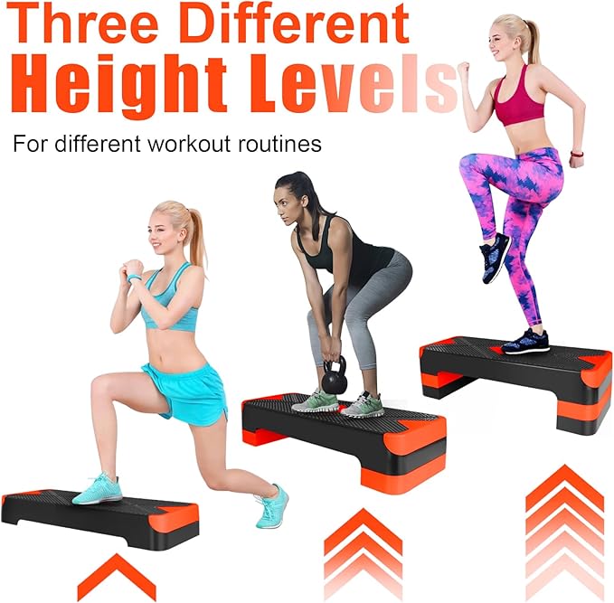 Exercise Workout Aerobic Step Platform Trainer, 27" Aerobic Stepper with 4"-6"-8" Adjustable Height Risers