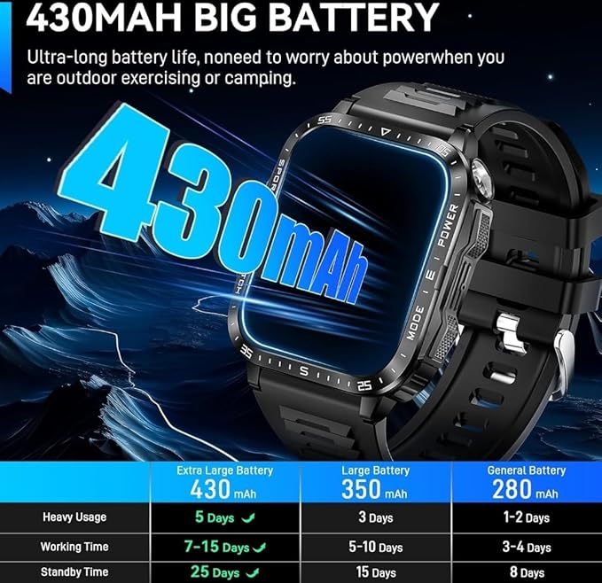 KT79 Military Smart Watch for Men with LED Flashlight Watch 2.0'' Big Screen Tactical Smartwatch Fitness Tracker with Heart Rate Sleep Monitor Make Calls for iPhone Android (Black)