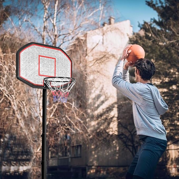 GYMAX Portable Basketball Hoop, 6.5-10FT Height Adjustable Basketball System with Wheels & 43" Backboard for Youth Kids Family Indoor/Outdoor