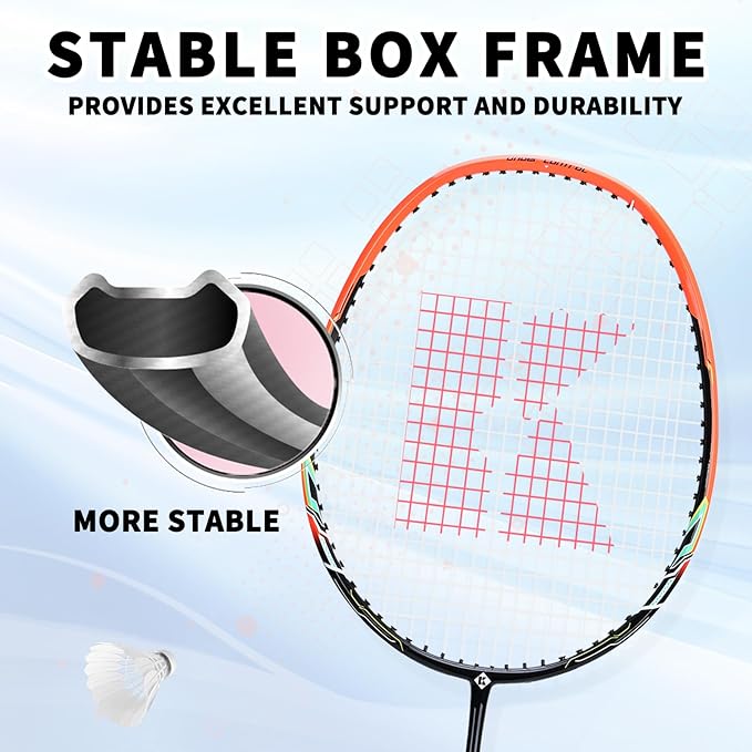 Badminton Racket Carbon Fiber, Badminton Racquet Set with Cover, Badminton Professional Racket Durable for Beginners Outdoor Games Gym