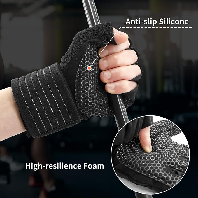 NewDoar Workout Gloves with Wrist Wrap Support Fingerless Gloves Weight Lifting Gloves for Fitness Exercise Weightlifting for Men Women Gym Accessories
