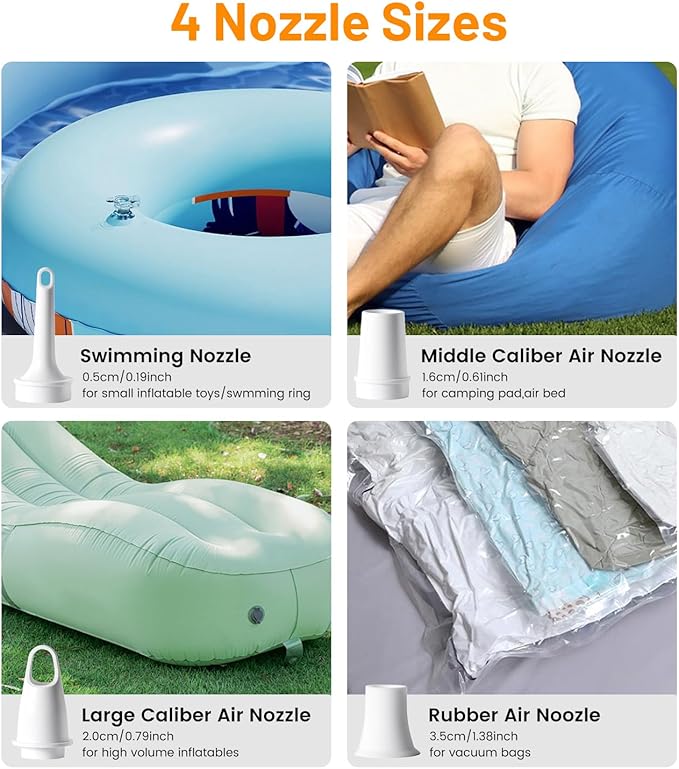 Air Pump for Inflatables,Mini Air Pump – 360L/min Inflation, 4Kpa Pressure, 2200mAh USB-C Rechargeable, Ultra-Light with Camping Light & SOS Mode – for Air Mattress, Sleeping Pads, Pool Floats