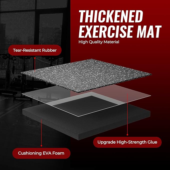 SUPERJARE 0.79'' Extra-Thick Exercise Equipment Mats, 18 Pcs 72 Sq Ft Rubber Top Floor Tiles with High Density EVA Foam, Interlocking Gym Flooring for Home Gym, Workout Mat, Black/Grey