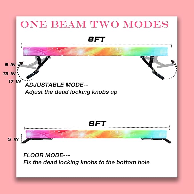 Adjustable Balance Beam Gymnastics Beam 8 FT Adjustable Height Beams for Kids, High and Low Floor Beams,Gymnastics Equipment for Kids Adults Training at Home and Gym Center
