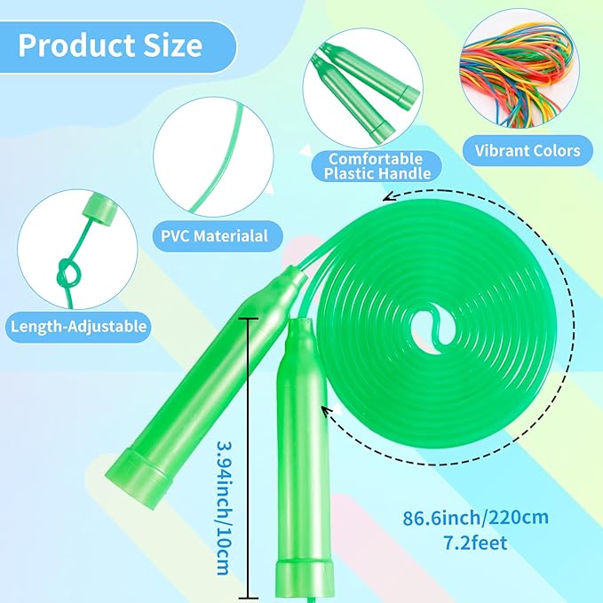 Kids Jump Rope,7.2 ft Colorful Outdoor Jump Ropes,Plastic Jumping Ropes,Adjustable Skipping Rope for Kids Party Favor Birthday Sports Reward Gift