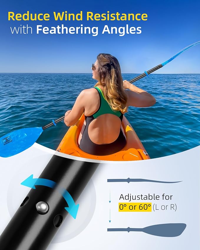 OCEANBROAD Kayak Paddle 86in/218cm, 90.5in/230cm Alloy Shaft 2-Piece Floatable Kayak Oar for Kayaking Canoeing Boating
