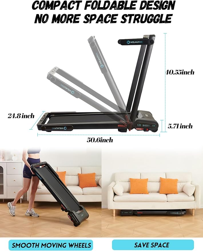 Treadmill with Auto Incline Walking Pad Underdesk for Home Office Potable Compact Running Machine Jogging Caminadora para Casa Up to 13% 6 Levels with Remote Control Indoor Fitness Black