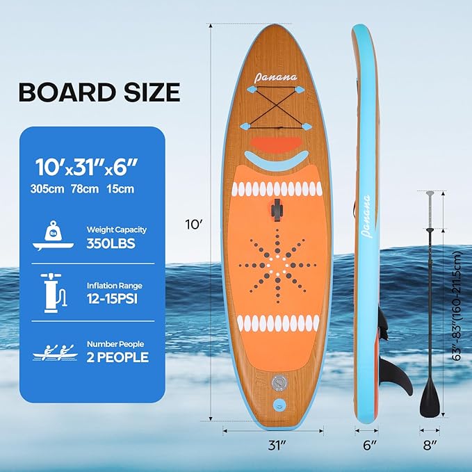 Panana Inflatable Stand Up Paddle Board, 10'x31 x6 SUP with Premium Paddle Board Accessories Kit, Anti-Slip EVA Deck for Adults Youth of All Skill Levels