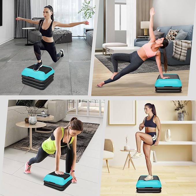 Exercise Aerobic Step Platform,Adjustable Height Fitness Stepper Stackable Risers, Aerobics Stepper Workout Stepper for Gym Home Cardio Strength & Training