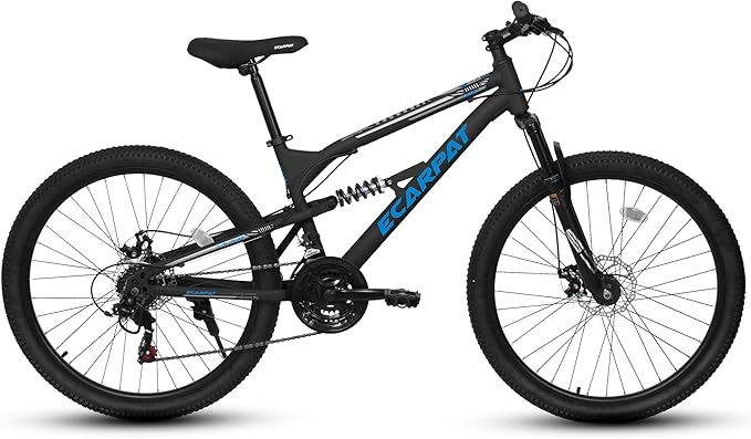 24/26/27.5 Inch Mountain Bike, Dual Full Suspension 21 Speed Womens Mens Mountain Bikes, Commuter Bike with Carbon Steel Frame and Dual Disc Brakes