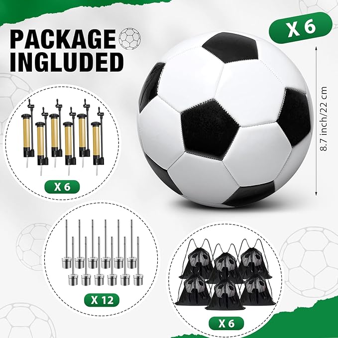6 Pack Operation Deflated Christmas Soccer Ball with Pump for Child,Items Bulk Deals Soccer Balls,Classic Soccer Balls with Mesh Sport Bag Pump Needle for Shoebox Gift Fillers Charity Donations