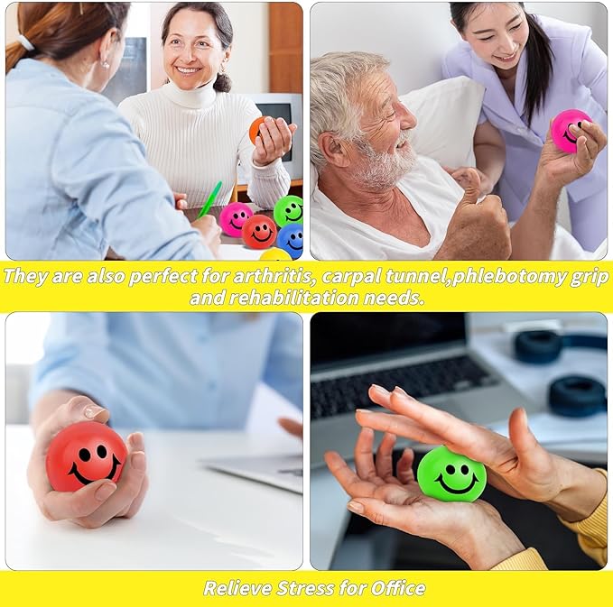 60 Pack Smile Face Stress Balls Bulk 2.5 Inch Funny Face Stress Relief Balls Colorful Mini Squeeze Balls Foam Smile Face Toys for Finger Exercise, School Prizes, Party Bag Fillers