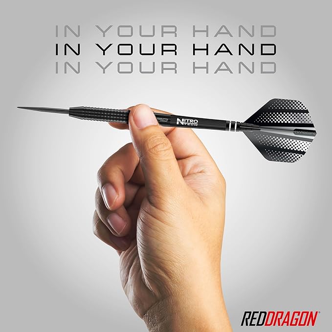 RED DRAGON Razor Edge Black 20g, 22g, 23g, 24g, 26g, 28g Steeltip or 18g Softip Tungsten Darts with Flights and Stems