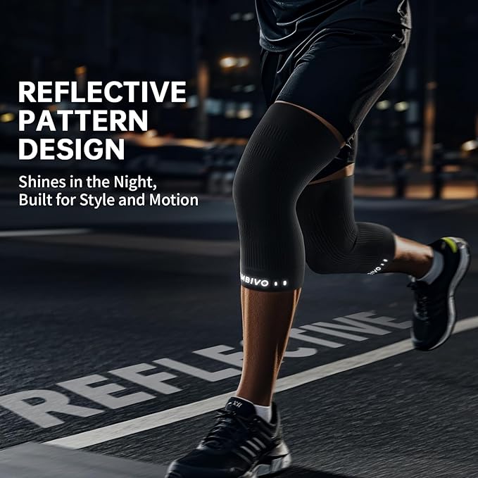 CAMBIVO Elite Motion Series Knee Brace for Women and Men (2 Pack), Ultra-Thin Lightweight Knee Compression Sleeve with Reflective Design for Pain Relief, Running, Workouts, Daily Use (Black, Medium)