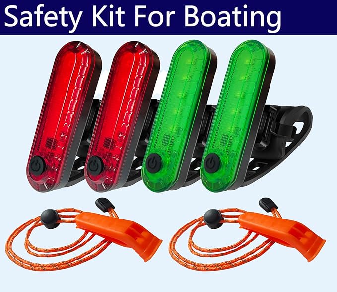 4Pack LED Navigation Lights Kit for Boat Kayak, Stern Light Battery 0perated, Easy Clip on for Night Kayaking, Boating, Canoeing, Paddle Board, Jet Ski, Dinghy, 2Pcs Safety Whistles