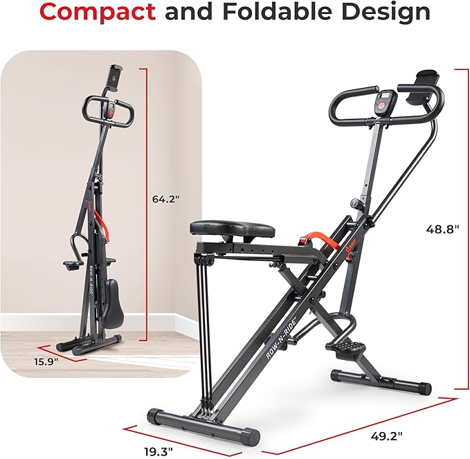 Sunny Health & Fitness Smart Upright Row-N-Ride Trainer w/Adjustable Resistance & 330LB Weight Capacity, Foldable Home Exercise Equipment for Arm, Glute & Leg Training, Free SunnyFit App Connection