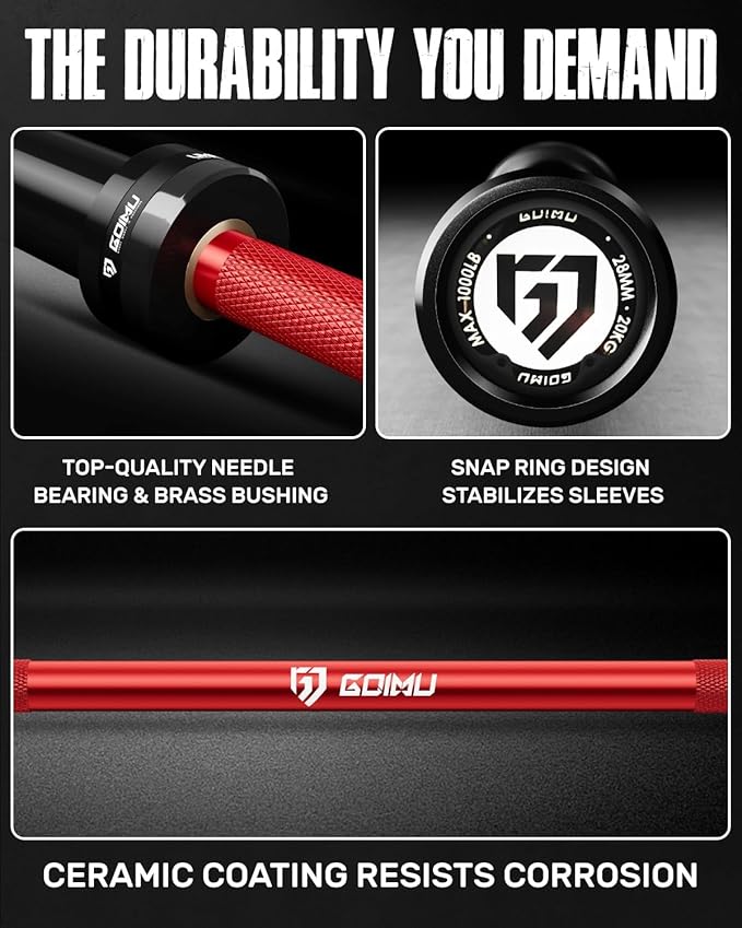 PB01 7FT Olympic Barbell, Weight Bar with Knurled Grip, 1000lb Capacity Strength Training Deadlift Bar for Squat, Weightlifting, Bench Press, Fits 2-inch Standard Weight Plates