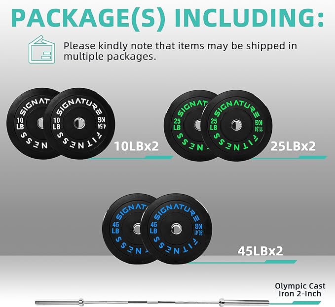 Olympic Bumper Plates Set, 2" Weight Plates for Strength Training & Weightlifting, Paris or Set or Set with Barbell, Multiple Options