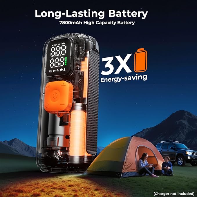 Tire Inflator Portable Air Compressor, 22 Cylinder & 6X Faster Inflation, 160 PSI Tire Pump with 7800mAh, Digital Pressure Gauge, Auto Shut-off, Air Pump for Car, Truck, Motorcycle, Bicycle, Ball