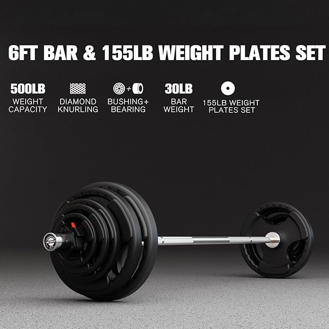 RitFit Barbell Weight Set - 4/6FT Olympic Barbell with Weight Plates (55-275LB Total) - Weightlifting Equipment for Squats, Curls, Deadlifts, Presses, Hip Thrusts