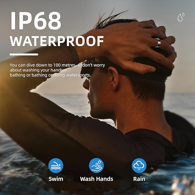 Smart Ring Health Tracker, Sleep Tracker Ring with Heart Rate, Blood Oxygen, Sleep Quality Monitoring, Air Gesture (Black, Size 7-14)