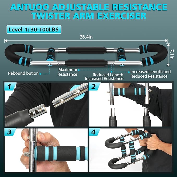 Twister Arm Trainer, Adjustable 3 Resistance Levels 60-100 lbs, Chest Workout Equipment, Arm Trainer, Twister Arm Trainer for Men & Women