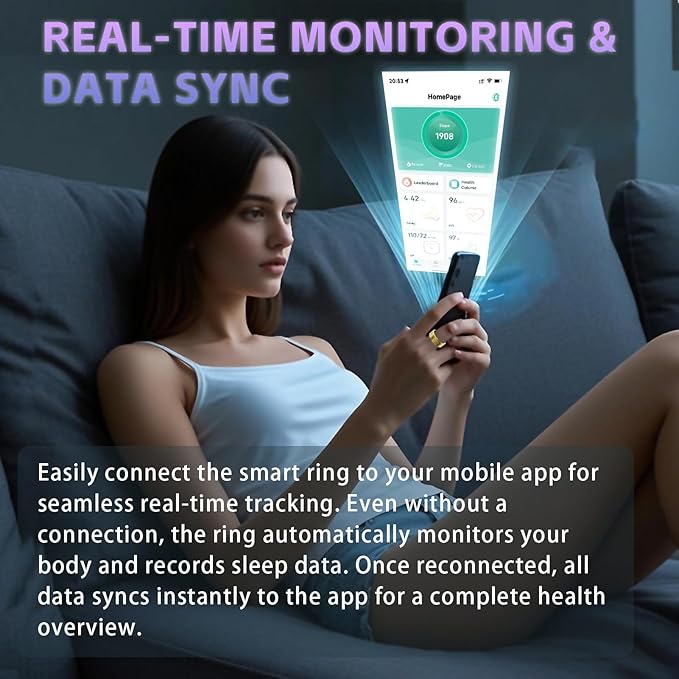 Activity Tracker Ring for Men Women – Smart Health Ring with Heart Rate, SpO2, Blood Pressure, Sleep Monitoring, Step & Calorie Counter, 5ATM Waterproof, No Subscription Fee (Gold 9)